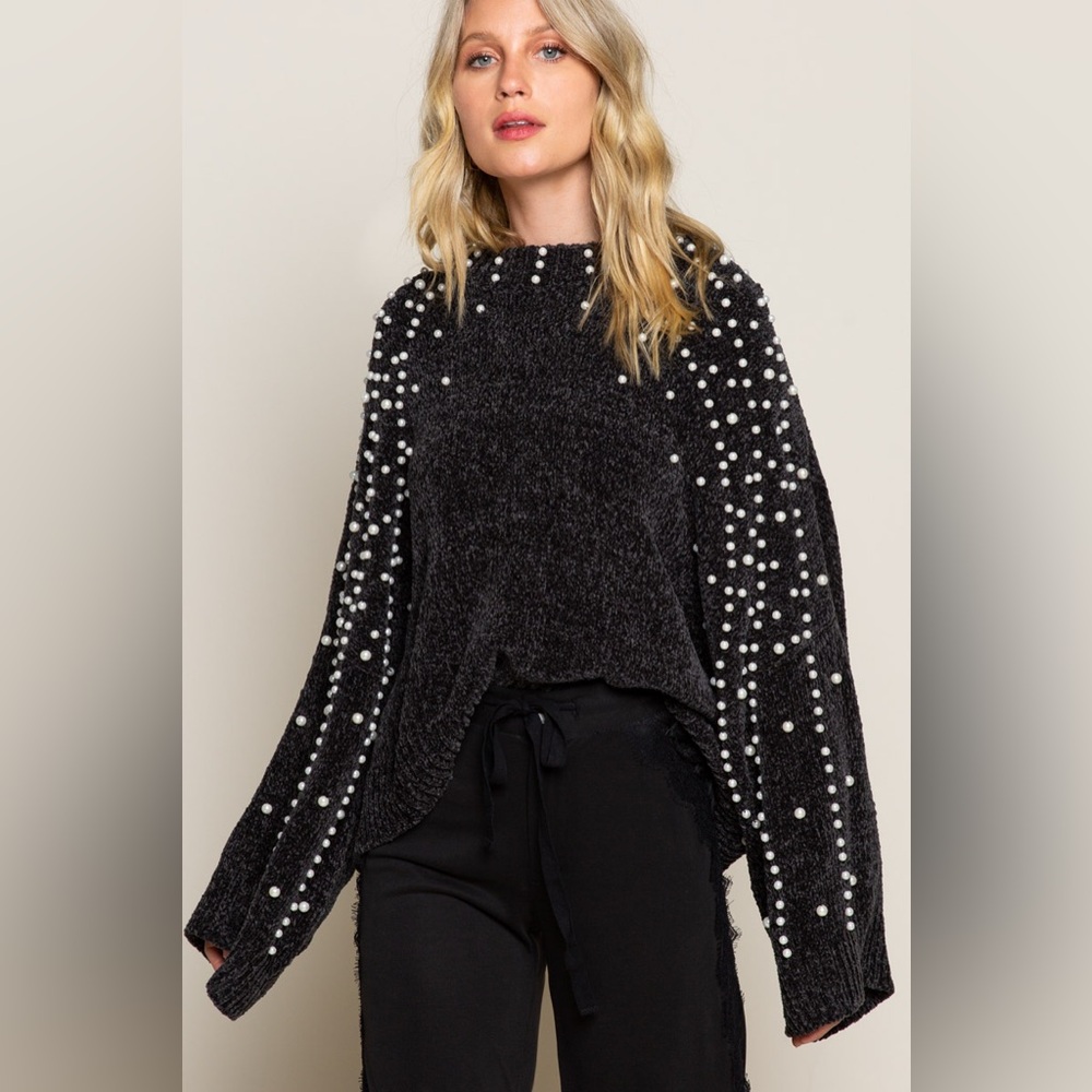 POL Black Pearl Embellished Chenille Sweater - S M L - Picture 3 of 6